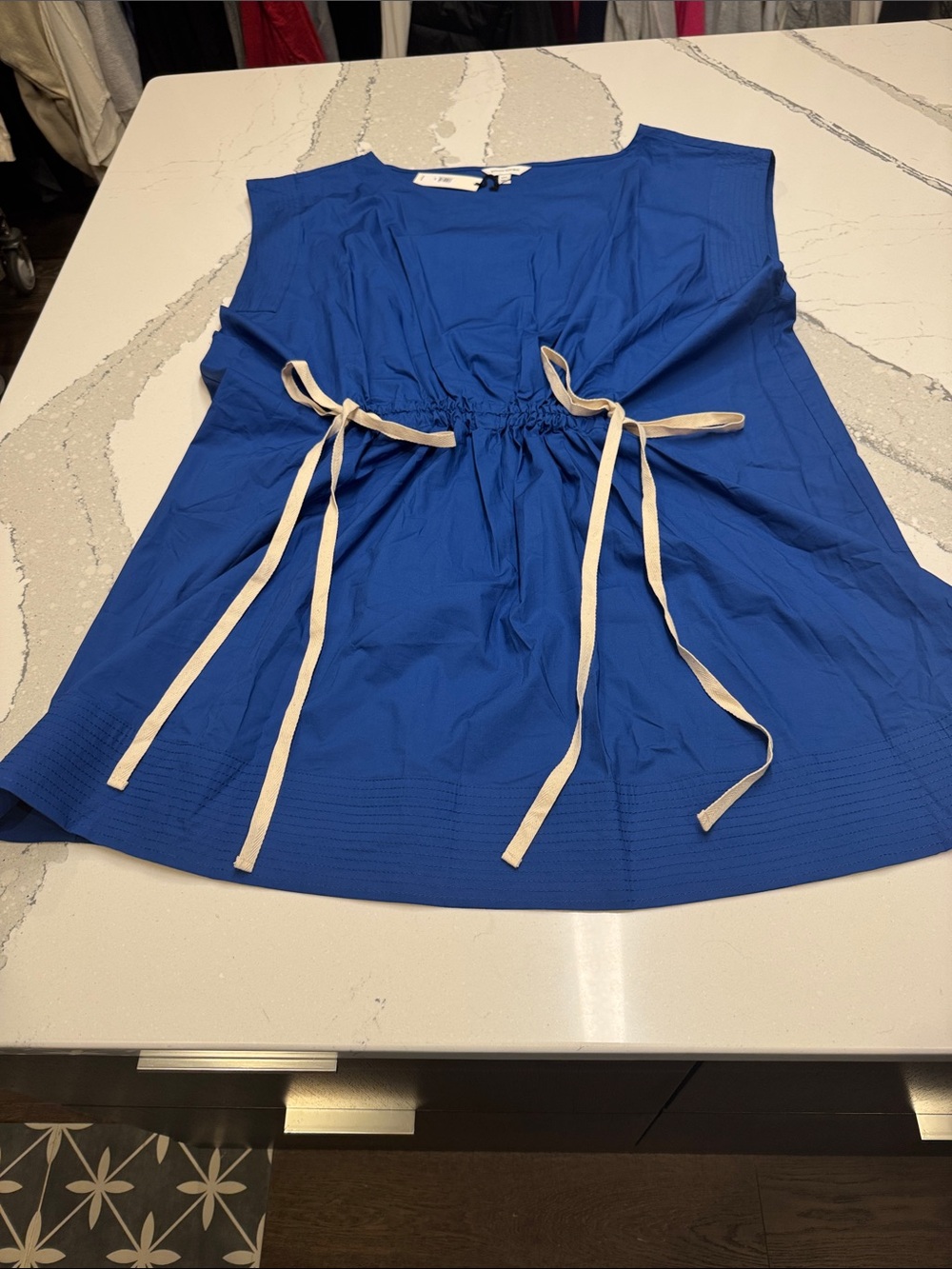 Banana Republic Cobalt Blue Midi Dress with Cream Drawstring